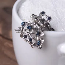 Винтажные цветы заколки для волос древние серебряные металлические когти для волос для женщин ювелирные изделия для волос Стразы заколки для волос Свадебные аксессуары для волос