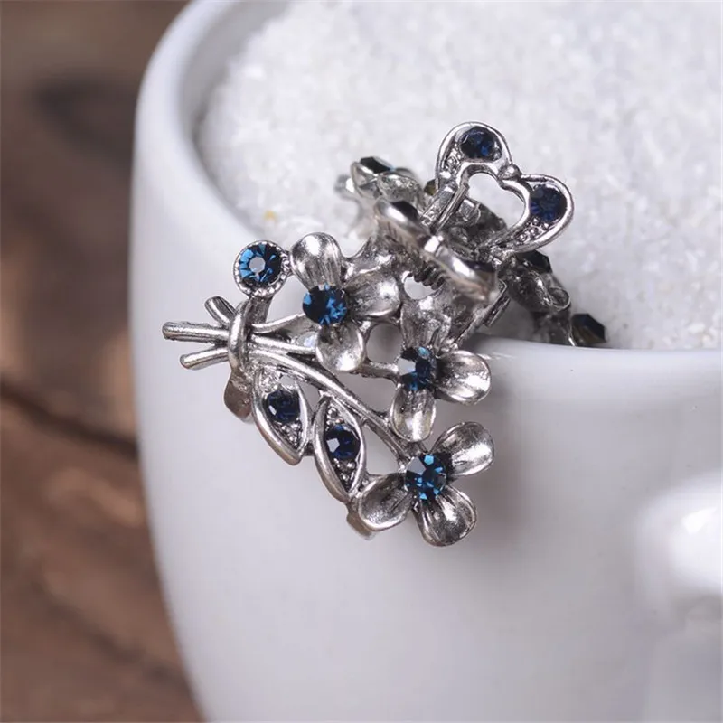 

Vintage Flowers Hair Clip Ancient Silver Metal Hair Claws For Women Hair Jewelry Rhinestone Crab Clip Wedding Hair Accessories