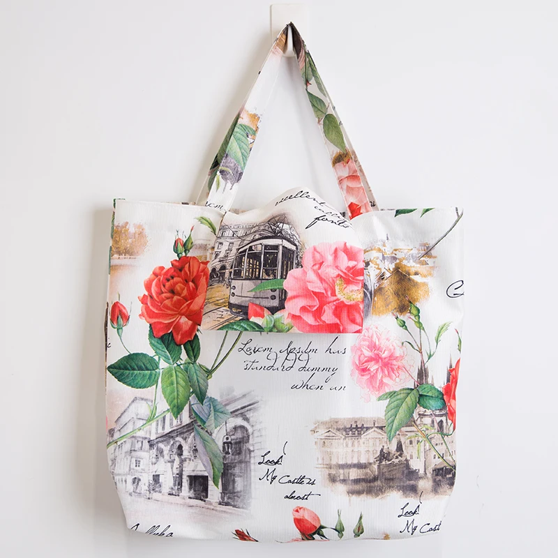 Цветочный хлопок модная сумка через плечо Эко Шоппинг большая емкость холщовый кошелек сумка печать логотипа