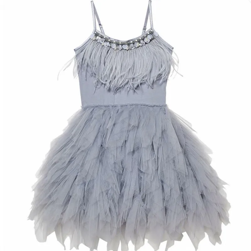 New-Handmade-Princess-Dresses-for-Girls-Summer-Swan-Feather-Drill-Sequins-Pearl-Dress-Girls-Birthday-Wedding