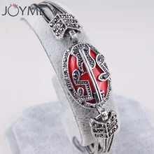 Индейка, ювелирное изделие, цепочка, тибетское серебро, панк, богемное, примечание, очаровательный браслет для женщин, женские браслеты, красные камни из голубого полимера, бижутерия