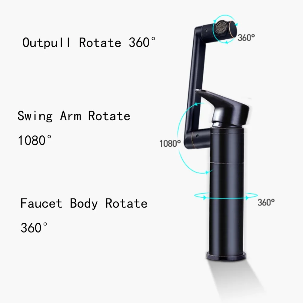 Черно-белые Смесители для ванной комнаты, Твердый латунный кран для раковины с горячей и холодной водой, вращающиеся, Oufall, форма для выпечки, сборные краны