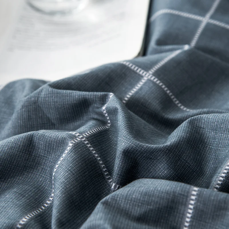 Dark Gray Cotton Plaid Duvet Cover With Zipper