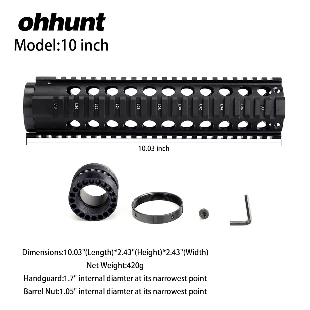 Ohhunt Tactical " 10" 1" 15" Free Float Quad Picatinny Rail Handguard устанавливается на стандартный карабин. Винтовки 223 5,56 AR15 M16 - Цвет: 10 INCH