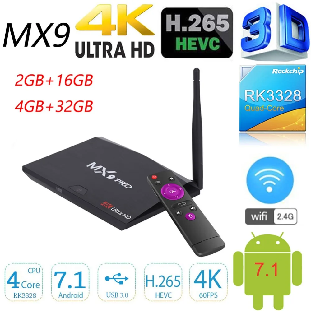 

MX9 Pro 4GB RAM 32GB ROM Android 7.1 TV Box RK3328 Quad Core 2.4G/5G Dual WiFi BT4.1 3D H.265 VP9 HDR 4K Media Player #265359
