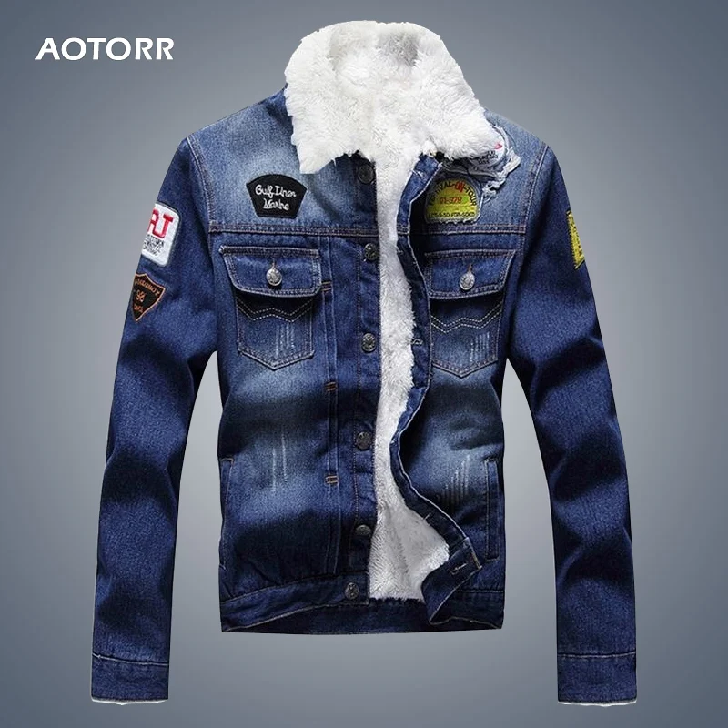 

2019 Mens Jean Jacket Men Denim Jackets Newest Casual Slim Fit Coat Male Warm Fur Lined Motorcyle Coat Men's Jeans Autumn Winter
