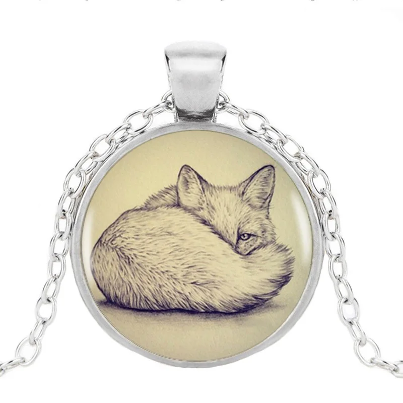 Fox Pendant Statement Silver Choker Necklace For Women Accessories Dress Handmade Jewelry Glass Dome Accessory | Украшения и