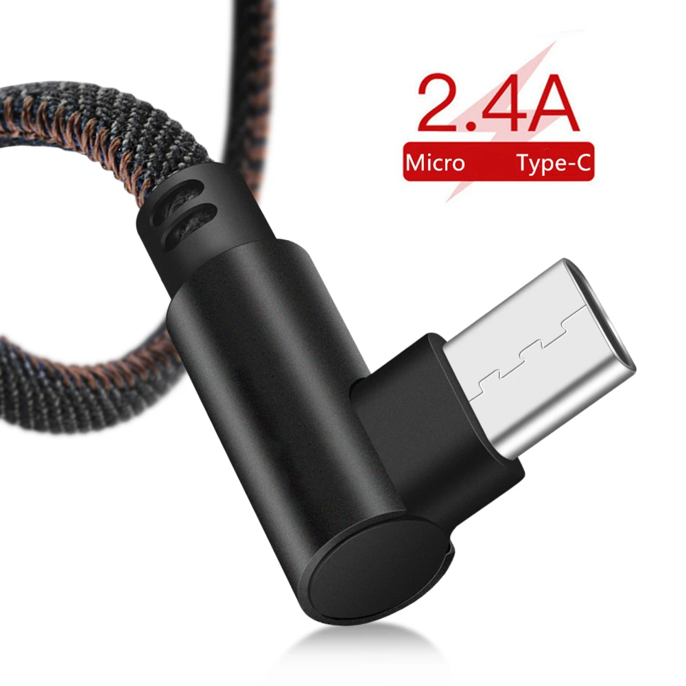 90 Degree Cable 1M 2M Fast Charging Micro USB Type C For Samsung S8 S9 S10 Xiaomi Huawei LG Android Microusb USB-C Charger | Мобильные