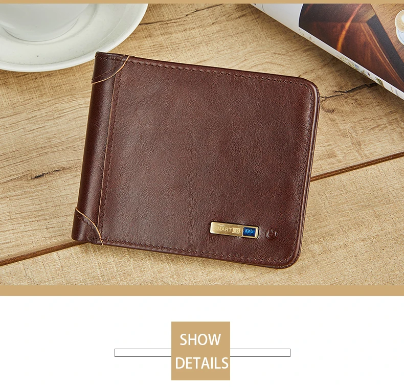 Men Anti Lost Smart Wallet with Alarm GPS Map Bluetooth Alarm Genuine Leather Purse Wallets