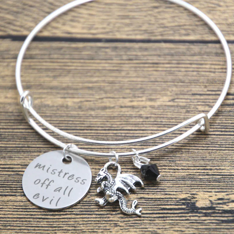 Sleeping Beauty Inspired Bracciale Villain Maleficent Laster Of All Evil Silver Tone Crystal Bangle