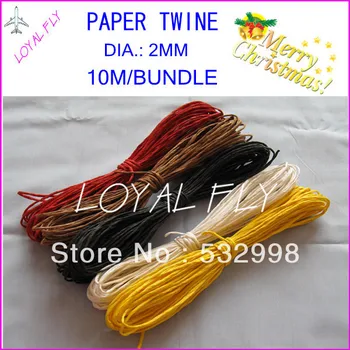 

Free shipping paper cord(10m/bundle) 40pcs/lot, color twisted paper rope raffia ribbon cord 10 color wholesales