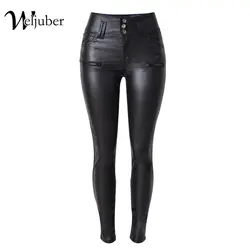 Weljuber 2017 женские ПУ леггинсы сексуальные узкие брюки женские черные кожаные теплые узкие брюки с высокой талией брюки высокого качества