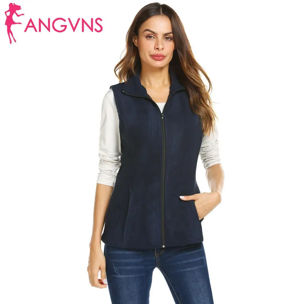Vest Women Collar Zipper Women Winter Solid Stand Up Pockets Autumn