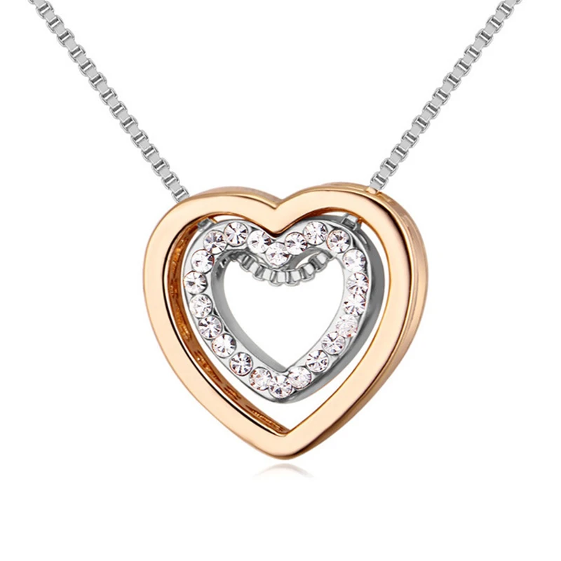 

2019 New Trendy Ladies Elegant Dress Choker Necklace Jewelry Chain Double Heart Crystal Pendant Necklace For Women kolye collar