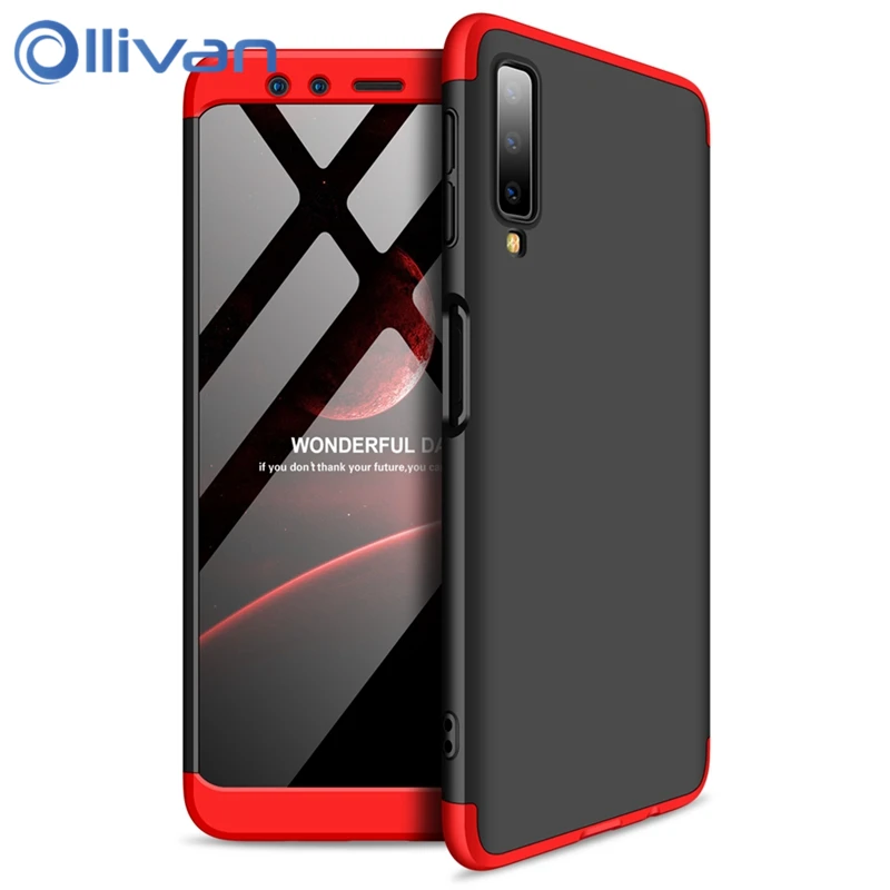 OLLIVAN A7 2018 Full Cover Hard PC Phone Case For Samsung Galaxy 360 Degree Protection Black Red Coque Hybrid Cases |