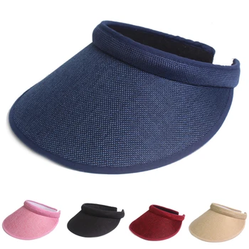 

HT1608 Solid Plain Men Women Summer Hat Cotton Linen Big Wide Brim Visor Hat Cap Unisex Casual Ladies Visor Cap Breathable Visor