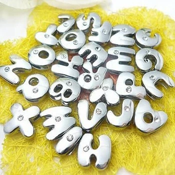 

130PCS 8mm Silver One Rhinestone Cute Letters Slide Charms Slide Beads DIY 8mm Bracelets Wristbands,Belt Straps Pet Name Collar