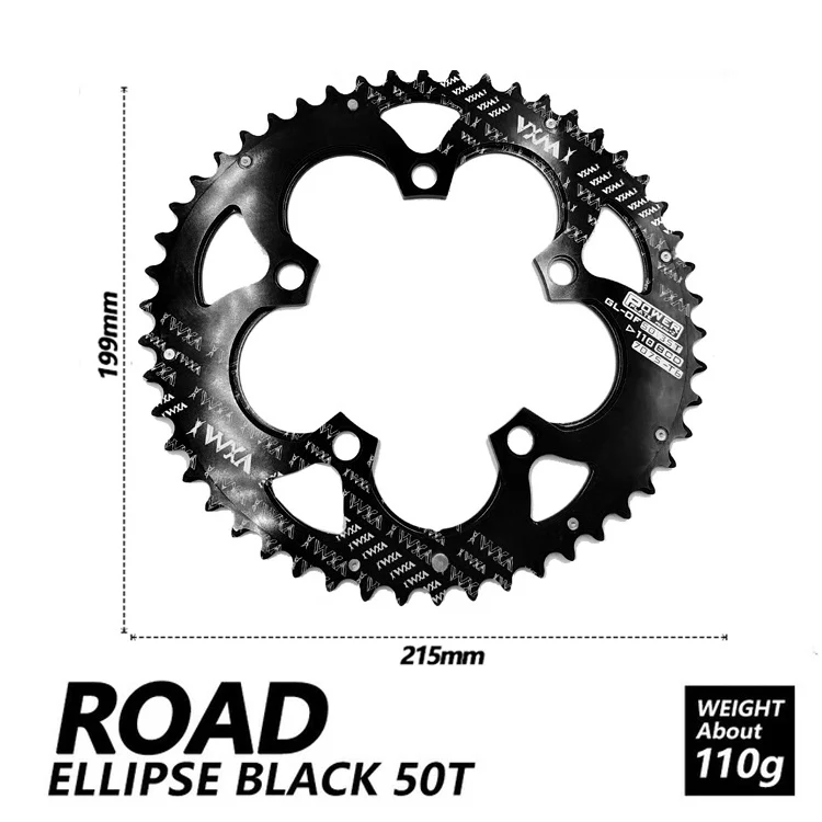 VXM Road Bicylcle 110BCD 35/50T Овальный Звездочка комплект велосипед 7075-T6 сплав Сверхлегкий эллипс восхождение Мощность передняя Звездочка пластина - Цвет: Black 50T Road 1PCS