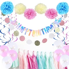 Unicorn Birthday Party Decoration Set With Unicorn Balloon Happy Birthday Banner Tassel Garland Hanging Swrils For Kids Birthday