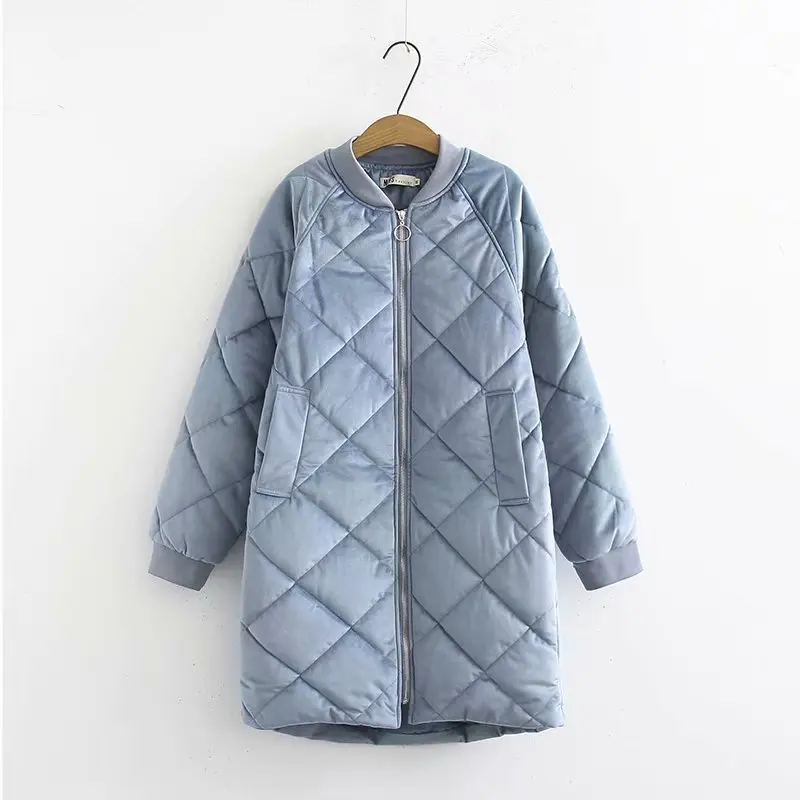 Повседневная бархатная пуховая куртка, Женское зимнее пальто, длинное, плюс размер, однотонная хлопковая парка, Женская Толстая теплая верхняя одежда на молнии, Okd684 - Цвет: blue