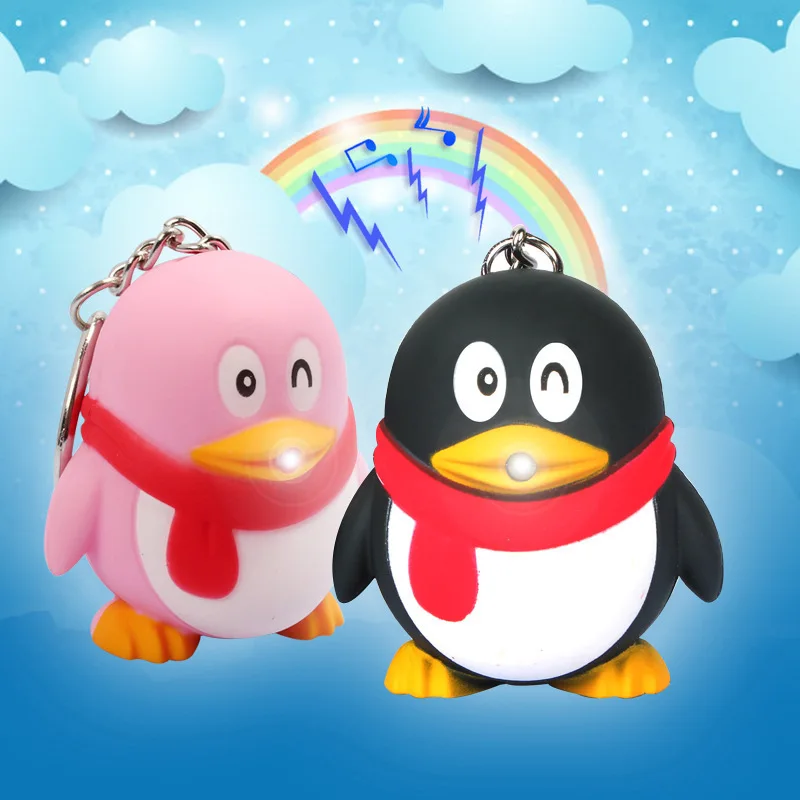 Cute cartoon Penguin font b LED b font luminous key chain font b flashlight b font