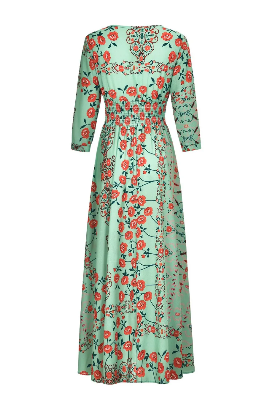 Gladiolus 2019 Spring Summer Dress Women 34 Sleeve V Neck Sexy Floral Print Bohemian Women Maxi Dress Long Beach Ladies Dresses (49)