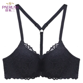 PAERLAN Front Closure Wire Free Lace Floral hit color Seamless bra small chest Push Up Y-shaped sexy back beauty underwear Women 6