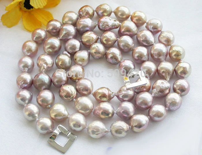 

Free Shipping 33" 13mm lustre lavender almost round keshi reborn PEARL NECKLACE