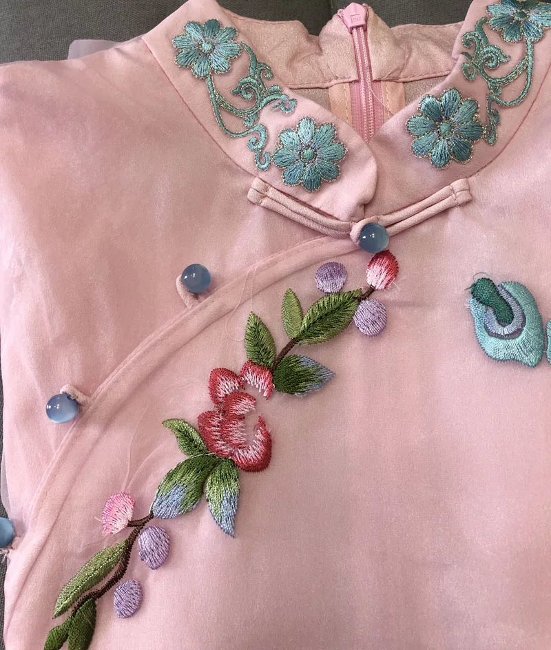Высшее качество, Брендовое, китайский стиль, Qipao, вечерние, винтажное платье для женщин, люкс вышивка, 3/4 рукав, прямое, розовое, желтое платье размера плюс