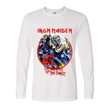 Langarm T Shirts Baumwolle Tops Männer 2016 Herbst Winter Eisen Maiden Eddie Die Kopf Frische T-shirt Off Weiß Schwarz Hemd Homme