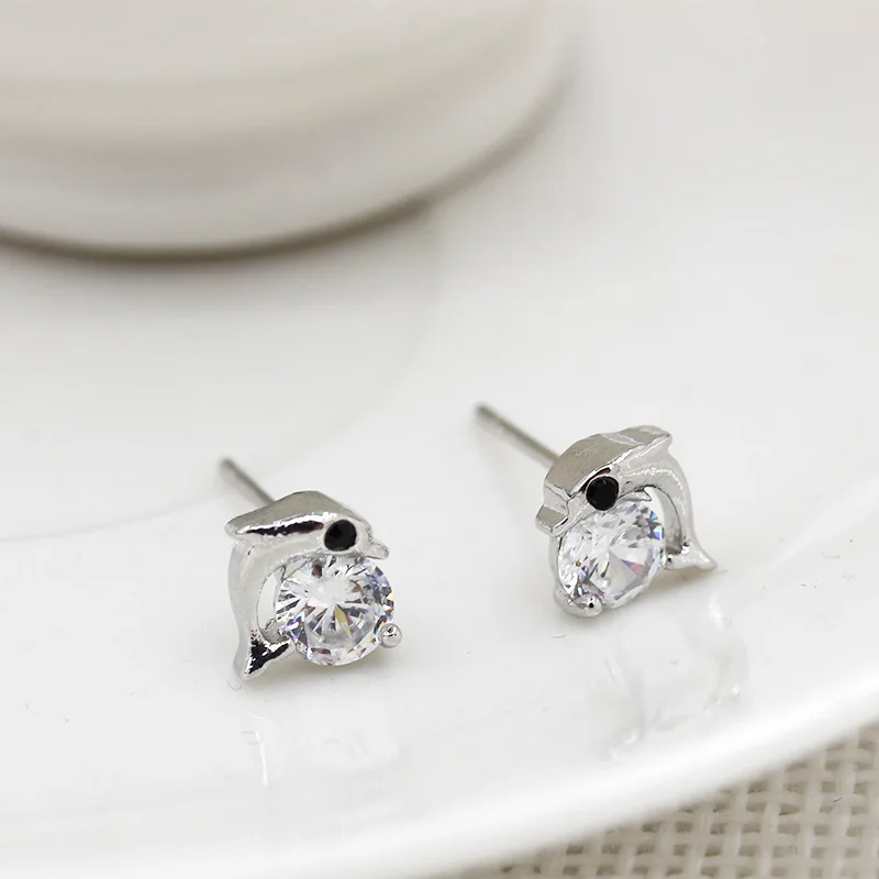 Женские серебряные серьги в виде дельфина|stud earrings|earrings for womenrhinestone earrings |