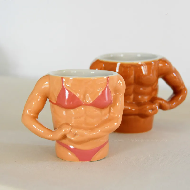 

Creative ceramic personality muscle cup bodybuilding couple mug coffee cup milk breakfast cup idea anniversary gifts for husband