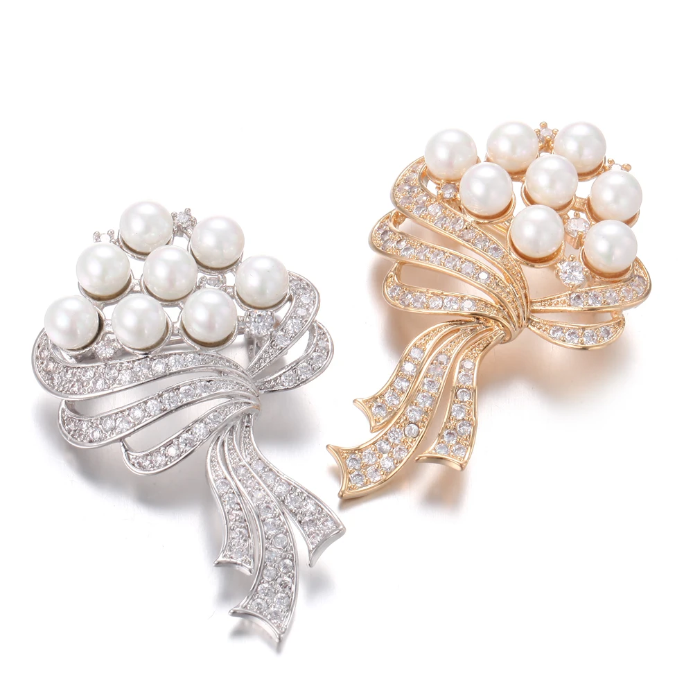 Pretty Pearl Cubic zirconia brooches for women dresses Plant flowers