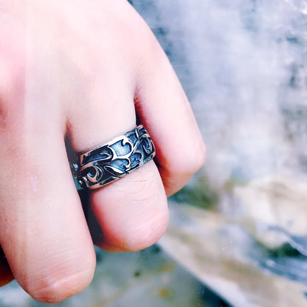Beier Cheap Man's Jewelry Stainless Steel Gothic Flower Simple Pattern Ring For Man BR8-151