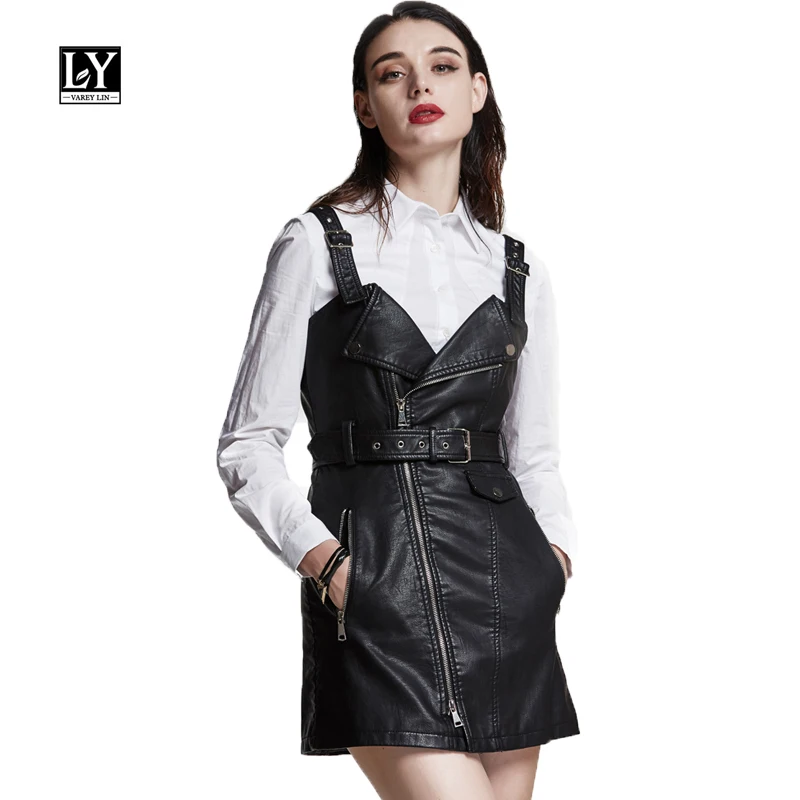 Ly Varey Lin женское весеннее мягкое платье из искусственной кожи с отложным