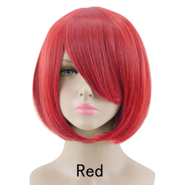 Allaosify, 23 цвета, 14 дюймов, Короткий прямой парик, коричневый, белый, синий, красный, высокотемпературные синтетические парики, вечерние парики для косплея - Цвет: red