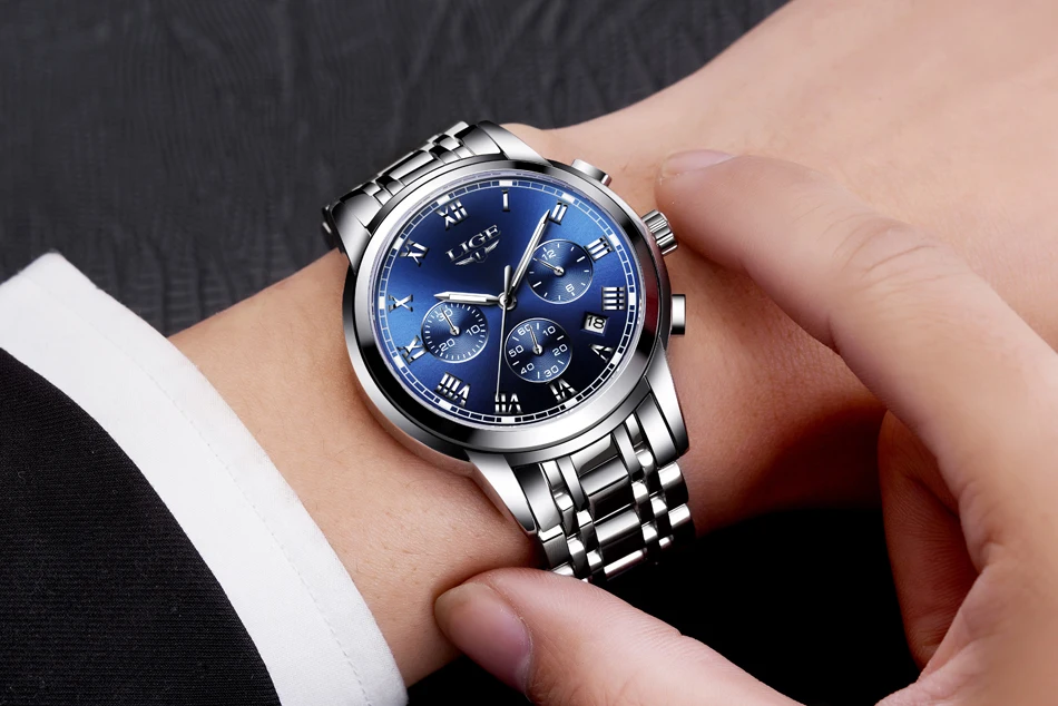 LIGE мужские часы Топ бренд класса люкс Бизнес Кварцевые Золотые часы мужские полностью стальные модные водонепроницаемые спортивные часы Relogio Masculino