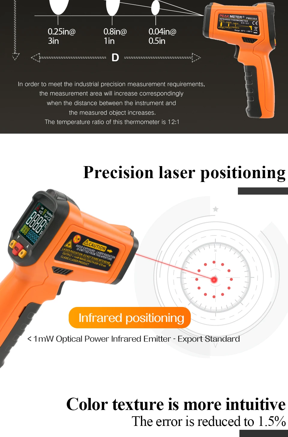 PEAKMETER PM6530B+ лазерный lcd цифровой ИК инфракрасный термометр измеритель температуры пистолет точечный-50~ 550 градусов Бесконтактный термометр