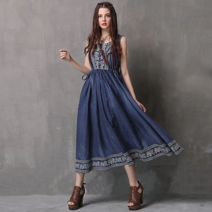 

Top Sale 2019 Casual blue Women Summer Denim Dress Elegant Ruffle embroidery Plus Size Jeans dresses Sexy streetwear vestidos
