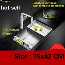 Бытовой Роскошные кухня ручная мойка одного корыта для мытья посуды прочный 304 нержавеющая сталь Лидер продаж Большие 75x42 см