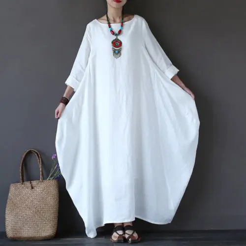 Летние женские платья пляжный сарафан Boho Длинное Макси платье для женщин большого размера Длинные свободные повседневные однотонные Хлопковые Платья