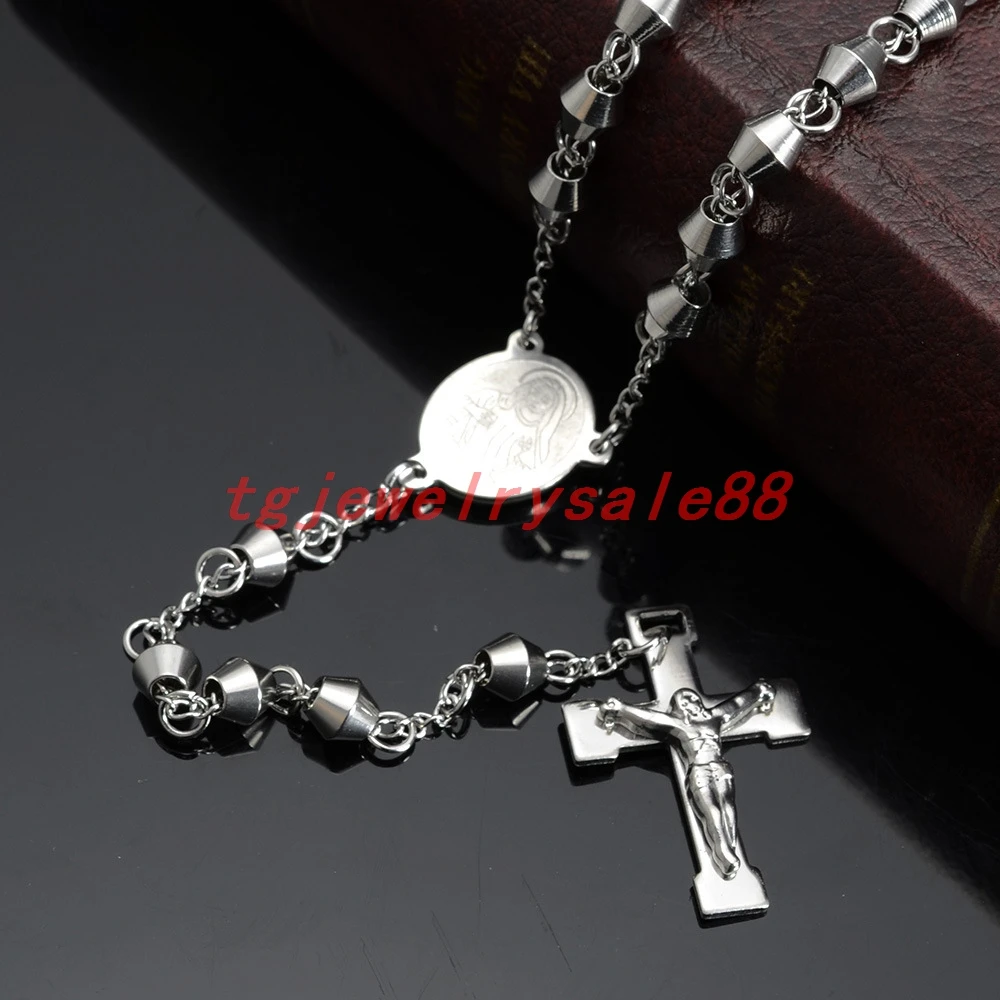 6mm Wide Polishing Silver Color Chic Ball Beads Jesus Rosary Chain