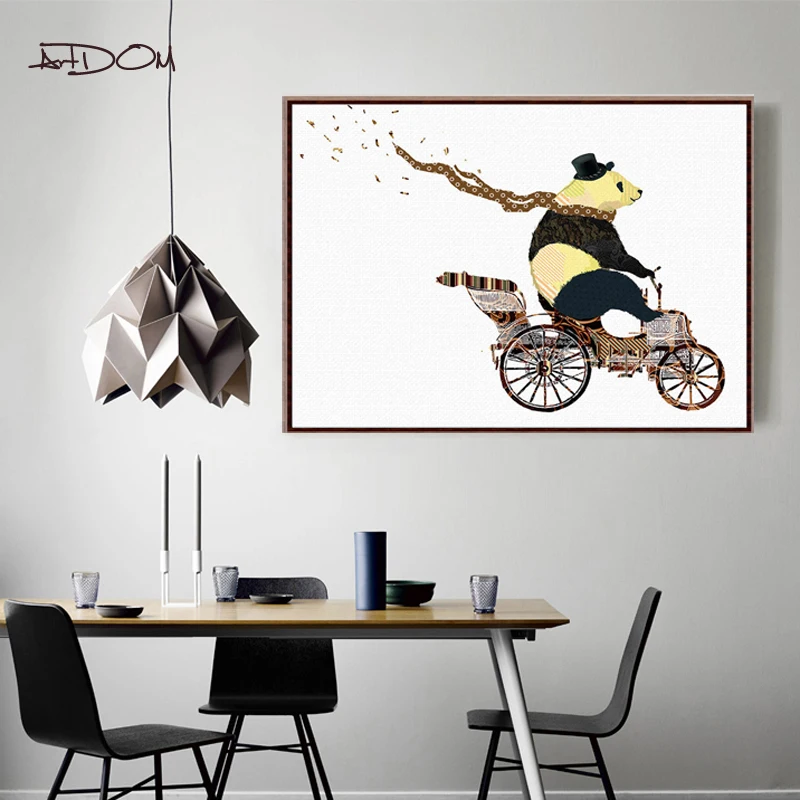 

Artdom No Framed Minimalist Panda By Bike Art Canvas Print Posters Wall Picture Painting Home Decor