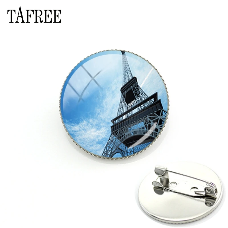 

TAFREE Simple Design Eiffel Tower Scenery In Paris Brooch Pins Handmade Glass Dome Badges Jewelry FA392