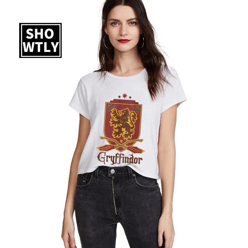 Женская футболка с принтом Gryffindor свободная в виде букв круглым вырезом для лета