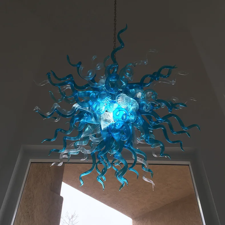 Candelabro de cristal transparente y turquesa, estilo de luz