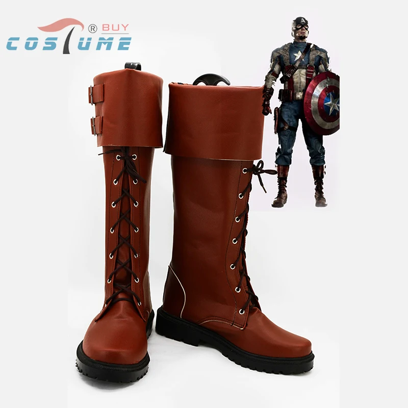 Мстители: возраст игрушечная фигура «Капитан Америка» Steve Rogers PU коричневые сапоги для костюмированного переодевания на Хэллоуин Обувь Индивидуальный размер