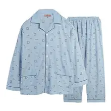 Мужской плюс размер длинный рукав Turn-Down Воротник пижамы набор мягкий хлопок пижамы Ночная Рубашка домашняя одежда 5XL