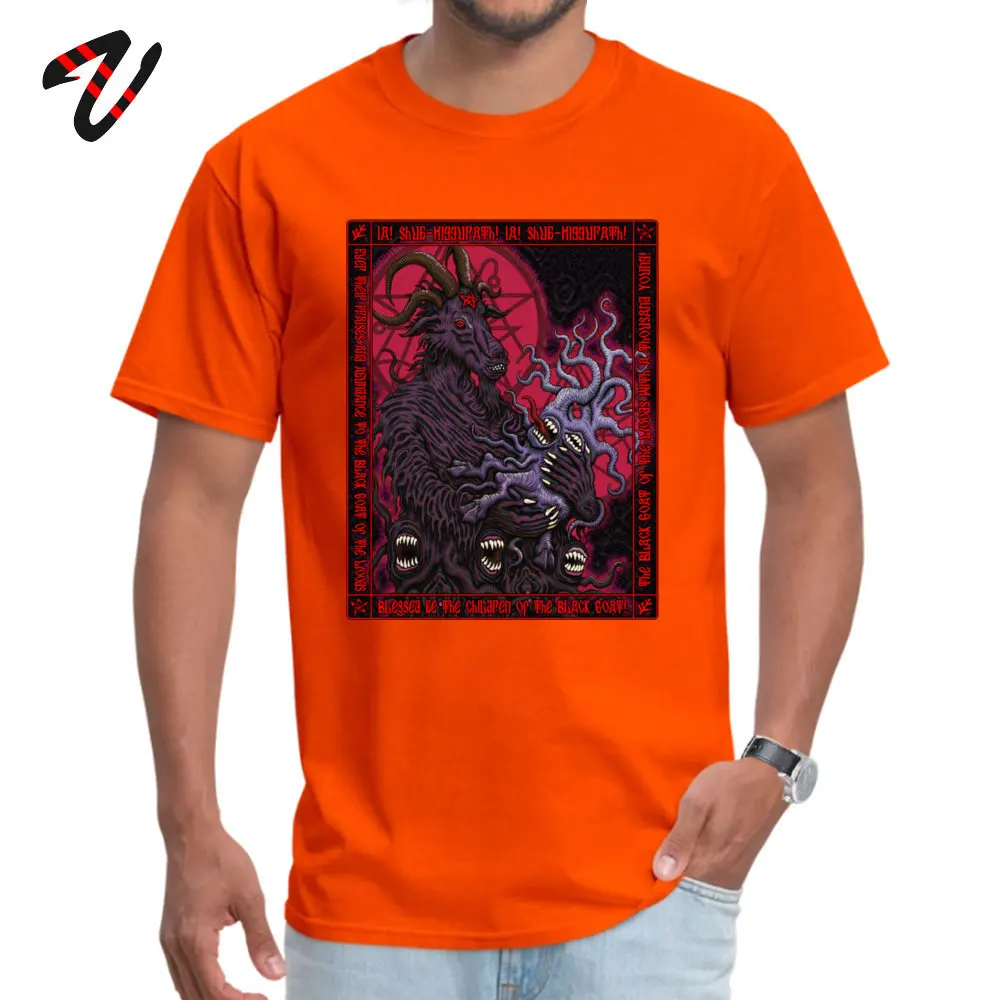 Casual Designer Men's T-shirts O Neck Short Sleeve 100% Cotton Tops T Shirt Unique Tees Wholesale Black Goat Icon Azhmodai 2018 29834 orange