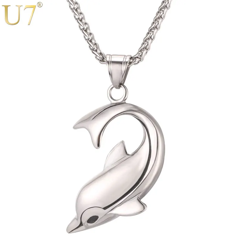 U7 delfínový náhrdelník stříbrná barva z nerezové oceli přívěsek a řetěz pro ženy dárek krásné roztomilé zvířecí kouzlo šperky 2017 Hot P1037